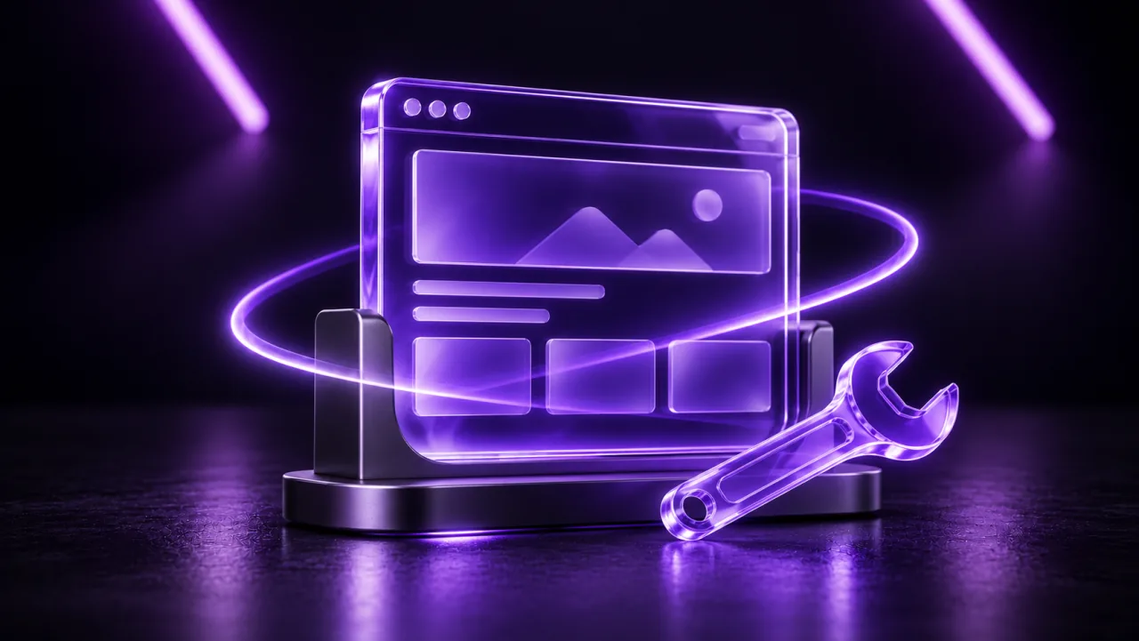 A supported website window with a maintenance spanner beside it.