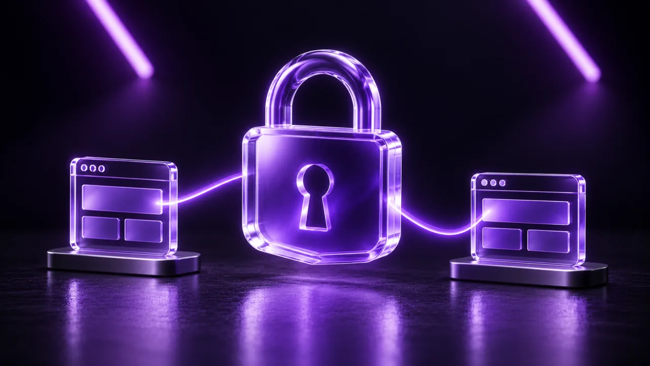 A violet glass padlock protecting a connection between two terminals.