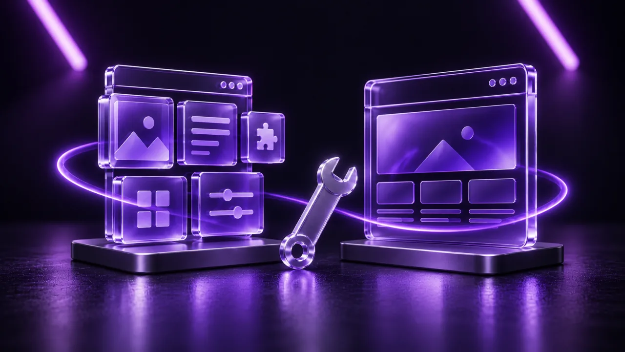A modular website and a custom website with a maintenance tool between them.